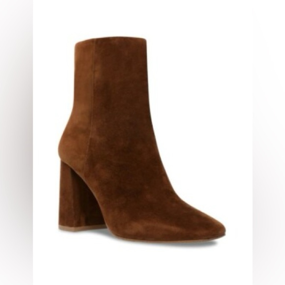 Steve Madden Suede Chesnut Brown Embry Heels Ankle Boots Square Toe